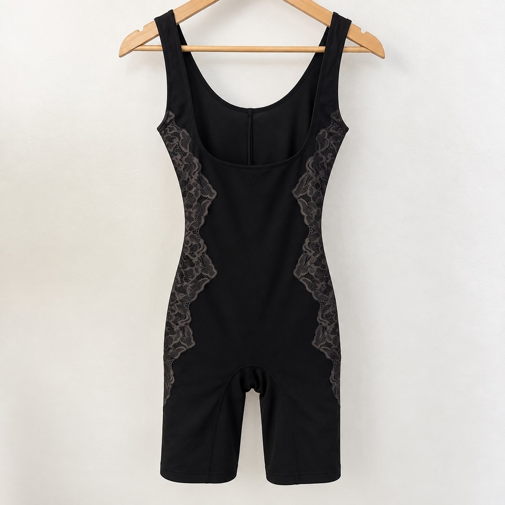 Assets Red Hot Label by Spanx Black Lace Side Bodysuit Mid-Thigh Shaper Feminine
